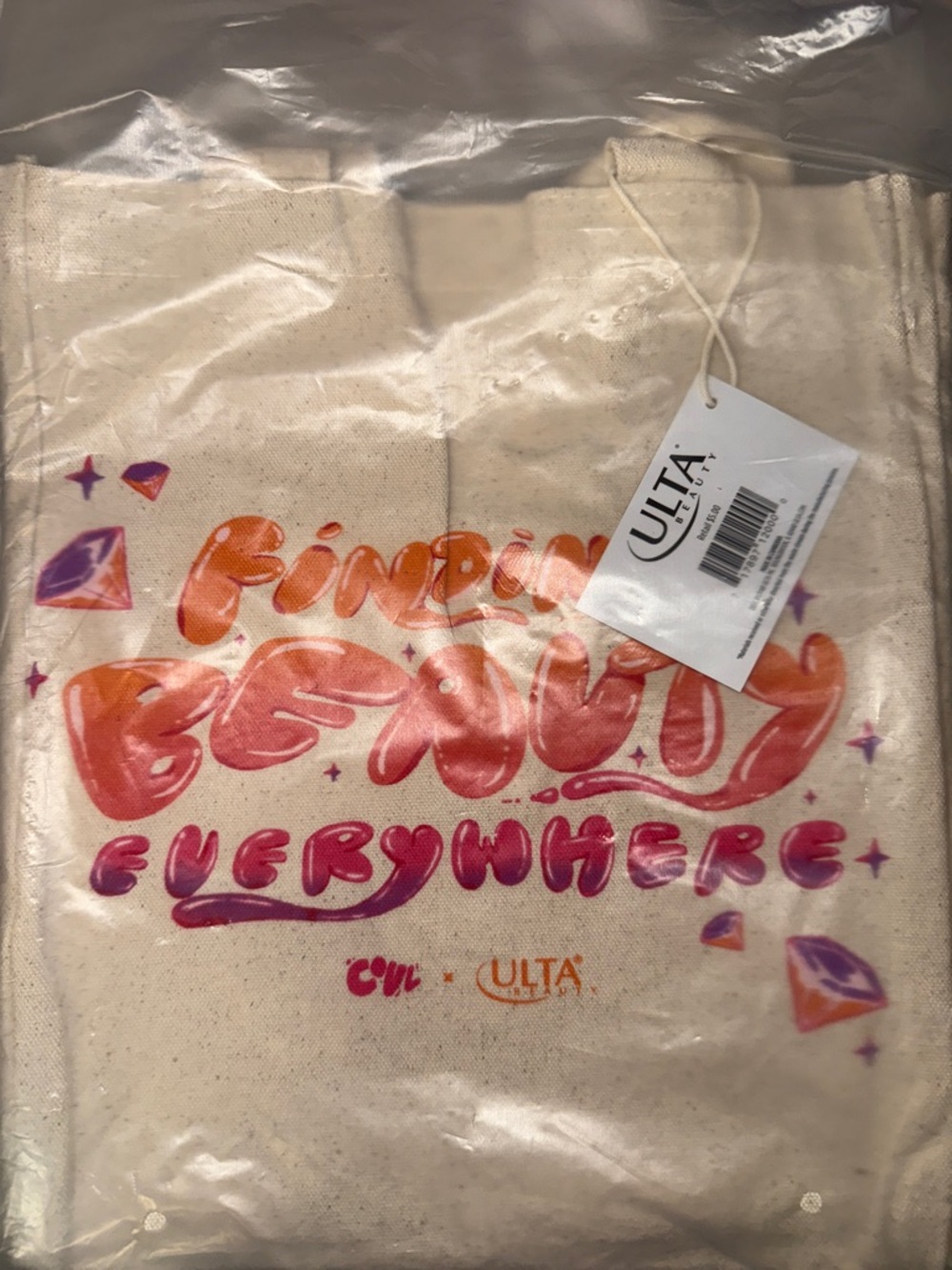 Ulta Beauty Canvas Tote Bag in Natural with Pink & Orange Graphic